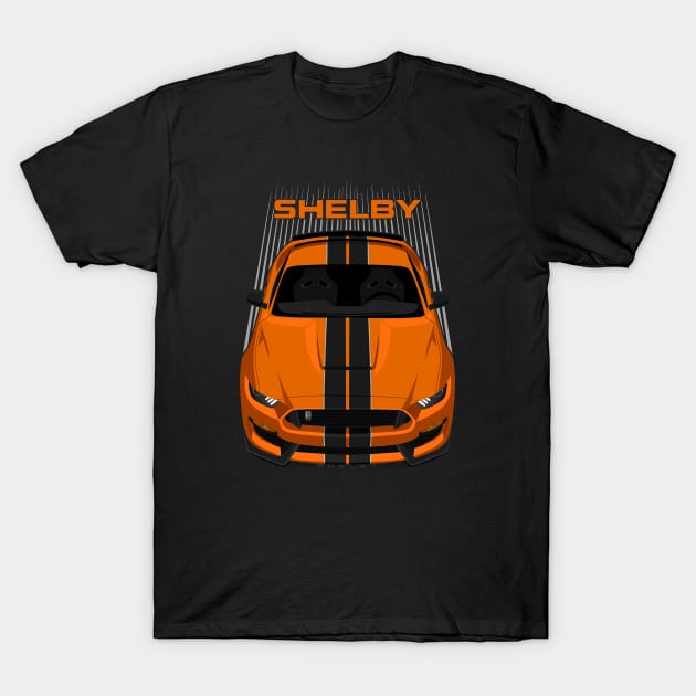 Ford Mustang Shelby GT350 2015 - 2020 - Orange - Black Stripes T-Shirt by V8social